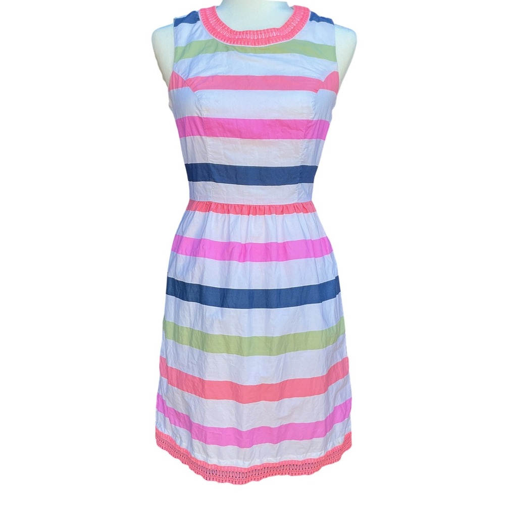 Vineyard Vines Dress Wms 0 Multi Color Striped Cotton Fit & Flare Preppy Summer